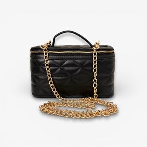a new day Black Quilted Vanity Crossbody Handbag with Gold Chain Bucket Bag New